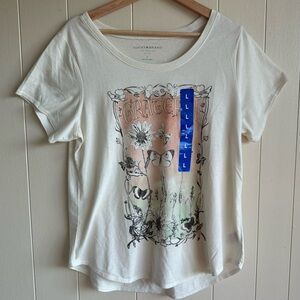 Lucky Brand NWT Grateful Crew Tee Vanilla Cream Floral Butterfly Graphic Sz L